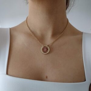 Authentic Chanel Button Necklace - Pink Diamonds And Pearls